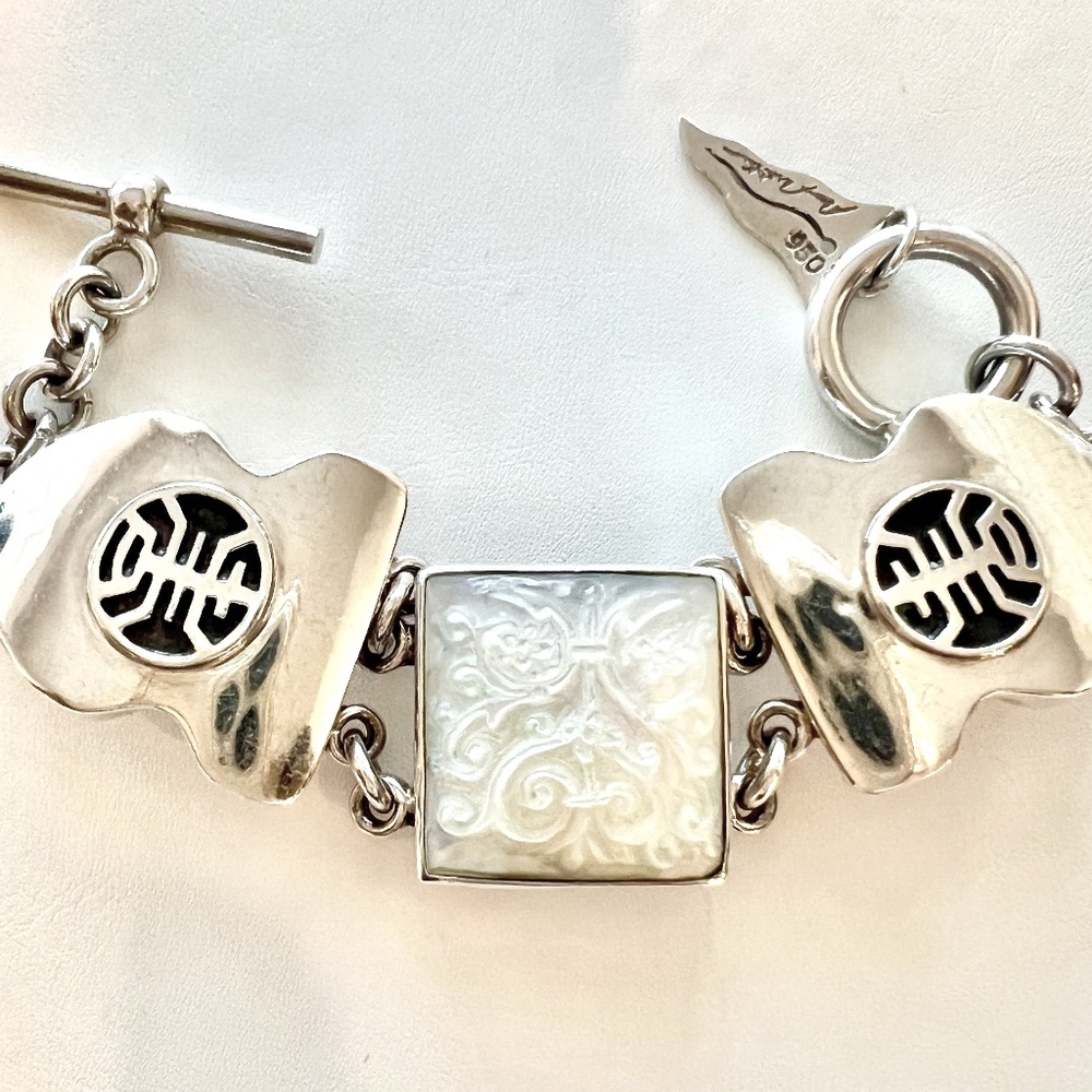 BARRY BRINKER 950 STERLING AND MOTHER OF PEARL STATEMENT BRACELET - STUNNING